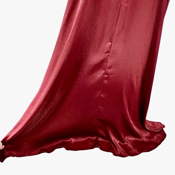 Lulus NWT Constantine Burgundy Satin Maxi Dress Size XL Side Slit Surplice Neck - Picture 13 of 16